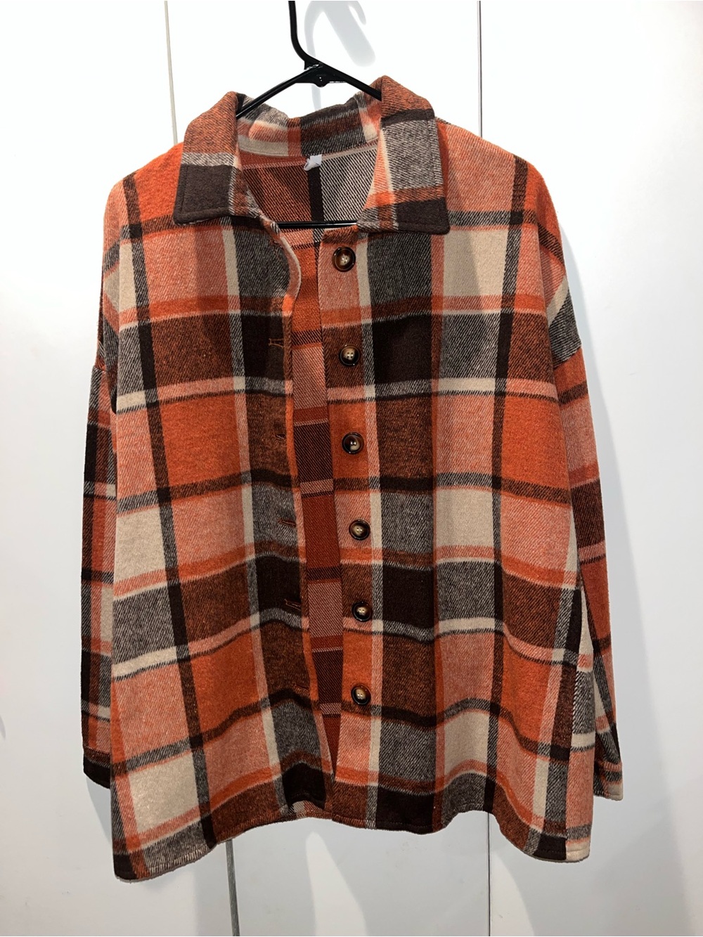 Women's Plaid Utility Shacket in Orange and Brown